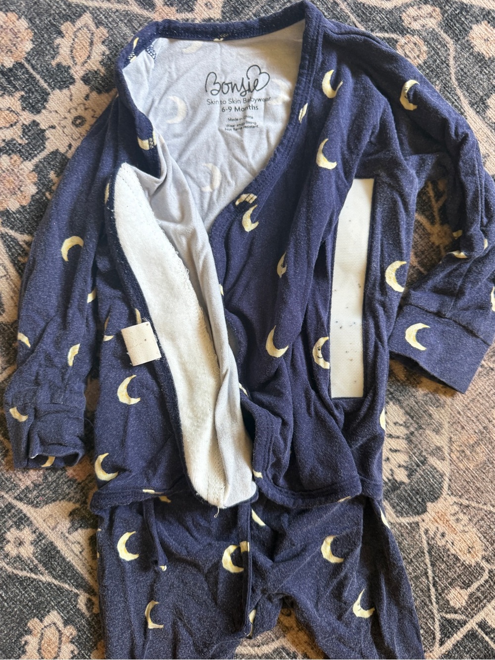 Moon Pattern Navy Kids Pajama Set by Crane - Picture 2 of 3